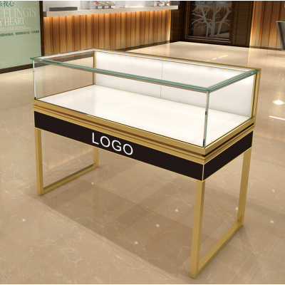 Custom Logo Gold Black Glass Jewelry Display Showcase with Light