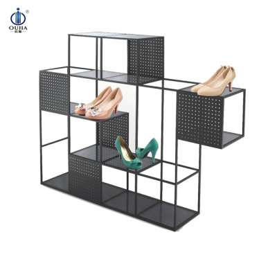 Retail Store Furniture Interior Design Black Shoe Shelf Cabinet Metal Wall Mounted Shoes Display Stand Racks